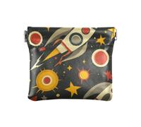 Cartoon Space Rockets Red Fashion Women's Small Leather Coin Purse Cute Change Holder Card Organizer for Men Women Travel soporte de monedas para carro