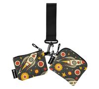 Cartoon Space Rockets Red Women's Coin Purses Card Cases Small Portable Zipper Purse Wallet with Wristlet Strap for Work Travel 2 Packs case para tarjetas de credito