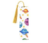 Cartoon Space Ship Bookmark Colorful Planet Wooden Bookmark with Tassel Book Mark for Women Men Reading Page Markers Gifts for Book Lovers