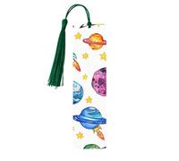 Cartoon Space Ship Bookmark Colorful Planet Wooden Bookmark with Tassel Book Mark for Women Men Reading Page Markers Gifts for Book Lovers