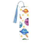 Cartoon Space Ship Bookmark Colorful Planet Wooden Bookmark with Tassel Book Mark for Women Men Reading Page Markers Gifts for Book Lovers