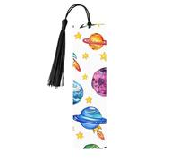 Cartoon Space Ship Bookmark Colorful Planet Wooden Bookmark with Tassel Book Mark for Women Men Reading Page Markers Gifts for Book Lovers