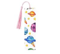 Cartoon Space Ship Bookmark Colorful Planet Wooden Bookmark with Tassel Book Mark for Women Men Reading Page Markers Gifts for Book Lovers