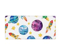 Cartoon Space Ship Mouse Mat Colorful Planet Gaming Mouse Pad with Stitched Edges Non-Slip Large Desk Mat for PC Laptop Office Home Gamer 900x400x3mm Keyboard Mousepad