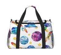 Cartoon Space Ship Travel Duffle Bag Colorful Planet Gym Overnight Weekender Bag for Men Women Lightweight Carry On Luggage for Workout Holiday