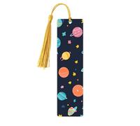 Cartoon Space Star Bookmark Colorful Planet Wooden Bookmark with Tassel Book Mark for Women Men Reading Page Markers Gifts for Book Lovers