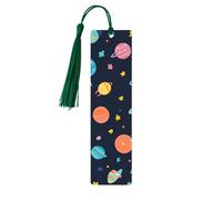 Cartoon Space Star Bookmark Colorful Planet Wooden Bookmark with Tassel Book Mark for Women Men Reading Page Markers Gifts for Book Lovers
