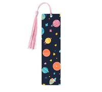 Cartoon Space Star Bookmark Colorful Planet Wooden Bookmark with Tassel Book Mark for Women Men Reading Page Markers Gifts for Book Lovers