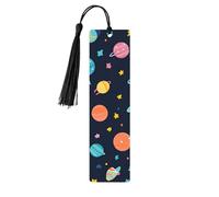 Cartoon Space Star Bookmark Colorful Planet Wooden Bookmark with Tassel Book Mark for Women Men Reading Page Markers Gifts for Book Lovers