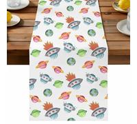 Cartoon Spacecraft Table Runner, Green Red Planet Abstract Earth Cotton and Table Linen Runner for Kitchen Dining Home Decor for Party Festival Holiday Decoration Gift 13x108in