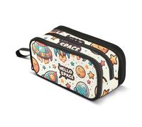 Cartoon Spaceship Cute Spaceship with The Word Pencil Case, Large Capacity Pen Bag for Boys Girls 3 Compartment Pencil Pouch Students Stationery Organizer Marker Case for School Office Work