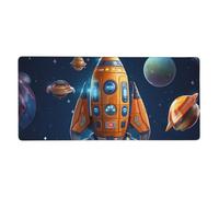 Cartoon Spaceship Rocket Desk Mat 16 X 35.5 in, Large Gaming Mouse Pad Extended XXL Mouse Mat with Stitched Edges Non-Slip Long Desk Pad Protector, Waterproof Desktop Computer Keyboard Mat