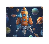 Cartoon Spaceship Rocket Mouse Pad with Stitched Edge, Comfortable Mouse Pads with Non-Slip Rubber Base Gaming Mouse Mat Washable Mousepads Computers Laptop Desk Accessories for Office 8.3 x 10.3 in