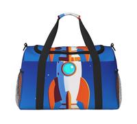 Cartoon Spaceship Rocket Print Travel Duffel Bag for Men & Women, Foldable Travel Bags and Spacious Weekender Tote Bag for Storage Toiletry Luggage Personal Item, Black, L