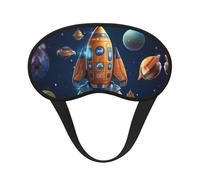 Cartoon Spaceship Rocket Sleep Mask for Side Sleeper, Blackout Sleep Eye Mask Comfortable Blindfold Eyeshade Soft Breathable Sleeping Mask with Elastic Strap Silk Eye Covers for Travel