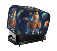 Cartoon Spaceship Rocket Toaster Cover 2 Slice, Waterproof Bread Machine Covers with Pockets Universal Size Kitchen Small Appliance Cover with Handle, Dust and Fingerprint Protection