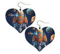 Cartoon Spaceship Rocket Women's Leather Earrings Heart Hook Earring Lightweight Dangle Drop for Women Jewelry, One Size, No Gemstone