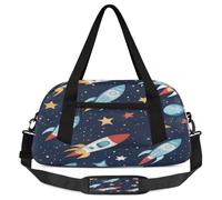 Cartoon Spaceships Stars Universe Kids Duffel Bag for Boys Girls, Lightweight Travel Weekender Bag with Adjustable Strap, Overnight Gym Bag Toddler Sports Duffle for Workout Dance