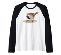 Cartoon Sparrow Eating Birdseed Art Raglan Baseball Tee