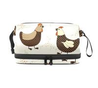 Cartoon Speckled Chickens Double Layer Cosmetic Bag for Women and Girls, Travel Toiletry Bag Makeup Handy Pouch Organiser Bag with Brush Compartment