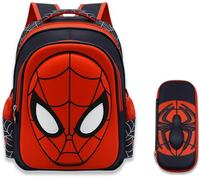 cartoon spider schoolbag, with a pencil case, features a 3D design. It's waterproof, large - capacity, suitable for primary school boys, and ideal for back to school. (15in)