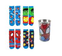 CARTOON Spidey Marvel 4 Pairs Kids Cotton Blend Socks with Money Box, multi-coloured, 23-26