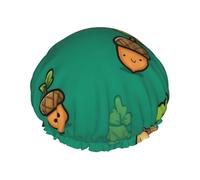 Cartoon Sprouting Acorn Printed Double-Layer Shower Cap, Reusable Shower Cap, Suitable For Various Hair Lengths
