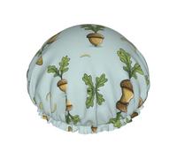 Cartoon Sprouting Acorn Printed Double-Layer Shower Cap, Reusable Shower Cap, Suitable For Various Hair Lengths