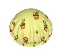 Cartoon Sprouting Acorn Printed Double-Layer Shower Cap, Reusable Shower Cap, Suitable For Various Hair Lengths