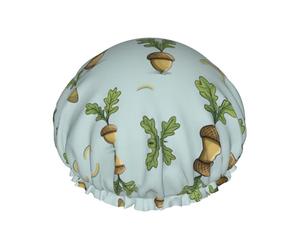 Cartoon Sprouting Acorn Printed Double-Layer Shower Cap, Reusable Shower Cap, Suitable For Various Hair Lengths