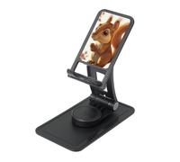 Cartoon Squirrel Art Prints Rotating Cell Phone Stand with 360° Swivel Base - Foldable Square Desk Phone Holder for iPhone 16 15 14 13 12 11,All Phones,Black