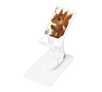 Cartoon Squirrel Art Prints Rotating Cell Phone Stand with 360° Swivel Base - Foldable Square Desk Phone Holder for iPhone 16 15 14 13 12 11,All Phones,White