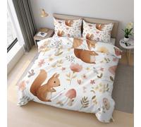 Cartoon Squirrel Duvet Cover Set Emperor Size, Cute Animal Kids Bedding Set 290x235 cm, Quilt Cover with 2 Pillowcases, Soft Microfiber 3pcs, Zip 21D&-35