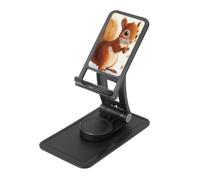 Cartoon Squirrel Print Prints Rotating Cell Phone Stand with 360° Swivel Base - Foldable Square Desk Phone Holder for iPhone 16 15 14 13 12 11,All Phones,Black