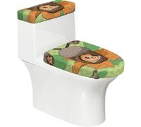 Cartoon Squirrel Soft 2Pcs Toilet Lid - Tank Covers, Elastic Reusable for U/O Shape Toilets, Bathroom Decor
