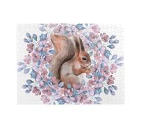 Cartoon Squirrel With Flowers,500 Pieces Puzzles for Adults-Wooden Jigsaw Puzzle for Adults Elderly