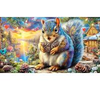 Cartoon-squirrels-playing-by-a-forest-stream 1000 Piece Jigsaw Puzzle Fun Present & Activity for Home Educational Game Decompression Great Gift Idea for Wall Decoration and Gifts 38x26/1000pcs