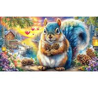 Cartoon-squirrels-playing-by-a-forest-stream Jigsaw Puzzle 1000 Pieces Recycled Paper Educational Games Great Gift Idea for Adults and Kids Age 12 Years Up Beautiful Decoration Puzzle 70x50/1000pcs