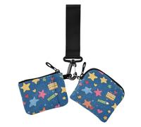 Cartoon Star Cake Blue Women's Money Organizers Slim Detachable Zipper Wristlet Wallet with Wristlet Strap for Ladies 2 Pcs