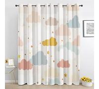 Cartoon Star Clouds Curtains Eyelet 95% Blackout Curtain Kids Drapes Thermal Insulated for Bedroom Living Room 52 x 84 Inch Drop 2 Panels SCcd7197S