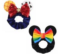 Cartoon Star & Rainbow Bow Mouse Ear Hair Ties - Glitter Velvet Scrunchies for Women Girls, Stretchy Ponytail Holders, Cute Hair Accessories for Everyday, Parties, Festivals (2 Styles)