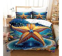 Cartoon Starfish Three-dimensional Printing Bedding Three-piece Set Cartoon Starfish Duvet Cover High-thread-count Fabric Encased with Zipper Soft-to-the-touch And Manageable King（220x240cm）