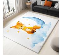 Cartoon Starry Moon Fox Area Rug 160 x 230 cm, Washable Non-Slip Carpet, Soft Shaggy Short Pile Rug, Large White Printed Carpet for Living Room Bedroom Kid's Playing Room