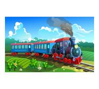 Cartoon Steam Train Backdrop Locomotive Train Railroad Track Photography Background Christmas Train Railway Backdrop Decorations Kids Train Theme Birthday Party Decors Photo Studio Props 7x5ft
