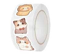 Cartoon Sticker Rolls, Kids Stickers Pack, 500 Piece Cat Design Roll with Waterproof Material, Scrapbooking Envelope Seal Stickers, Motivational Decorative Sticker for School Home Craft Use