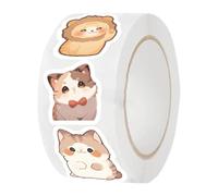 Cartoon Sticker Rolls, Kids' Stickers Rolls, Cartoon Cat Design, 500 Pieces Waterproof Scrapbooking and Sealing for Motivation, Decor, and Envelope Seals