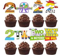 Cartoon Story 2nd Birthday Decorations 40ps Blue Sky and White Cloud Cow Birthday Cupcake Toppers for Boys Girls 2nd Bday Cartoon Story Party Supples Decor (2nd birthday)