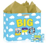 Cartoon Story Birthday Gift Bag Big Brother Gift Bag with Paper Bag with Tissue Papers and Card for Boys New Brother Party Decoration Little Boy Baby Shower Birthday Party Supplies