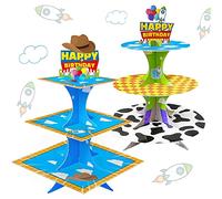 Cartoon Story Cupcake Stand 2 Sets Cardboard Cake Stand Dessert Tower Stand Toy Theme Birthday Decorations Baby Shower Party Supplies