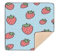 Cartoon Strawberry Blue Soft Thick Baby Play mat Activity Gym for Floor Water Resistant Foldable Infant Play Mat for Newborns Babies Infants Toddlers, 50'' x 50''